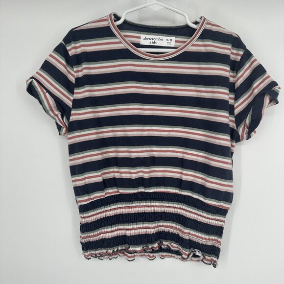 Abercrombie Kids T-shirt Stripe Short‎ Sleeve Smocked bottom Size 9/10 - Picture 1 of 4